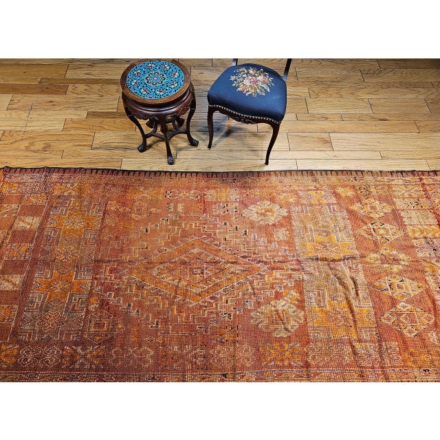 Moroccan Vintage Moroccan Rug, Hand-Knotted Wool, Geometric Pattern, Red & Lavender, 5’ X 13’ For Sale - Image 3 of 14