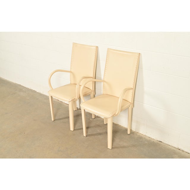 Cassina Mario Bellini Style Italian Modern Cream Leather Wrapped Armchairs, Pair For Sale - Image 4 of 14