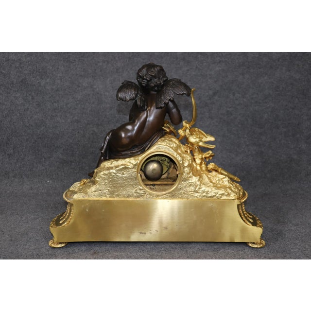 French Stunning Dore' Bronze and Dark Bronze Cherub Mantel Clock by Vannier of Paris For Sale - Image 3 of 12