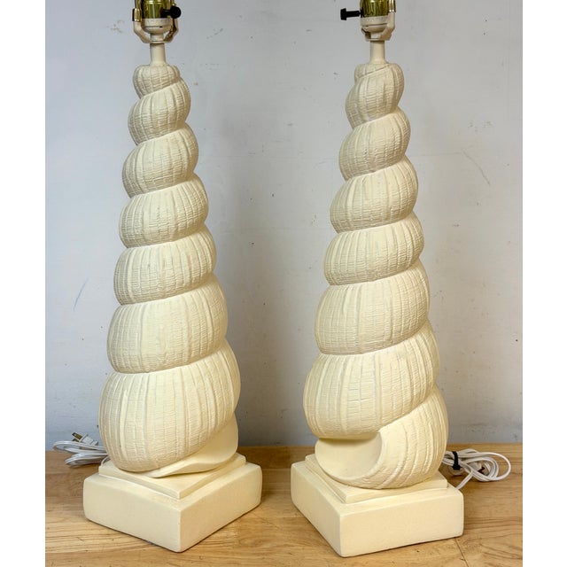 Sculpture Materials 1980s Hollywood Regency Spiral Seashell Form Plaster Table Lamps - a Pair For Sale - Image 7 of 15