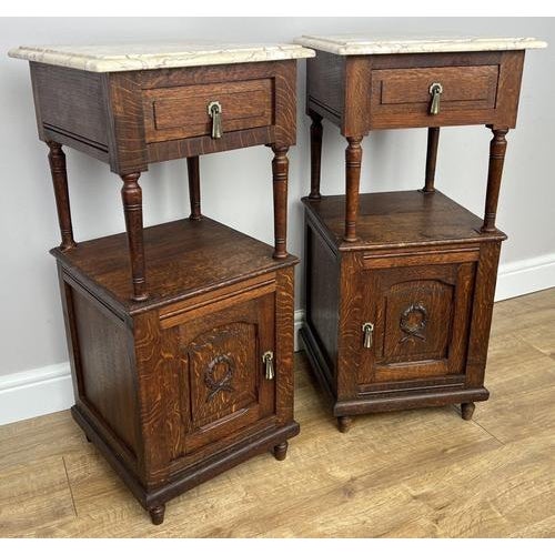 Bedside Tables in Carved Oak with Marble Top, Set of 2 For Sale - Image 5 of 14