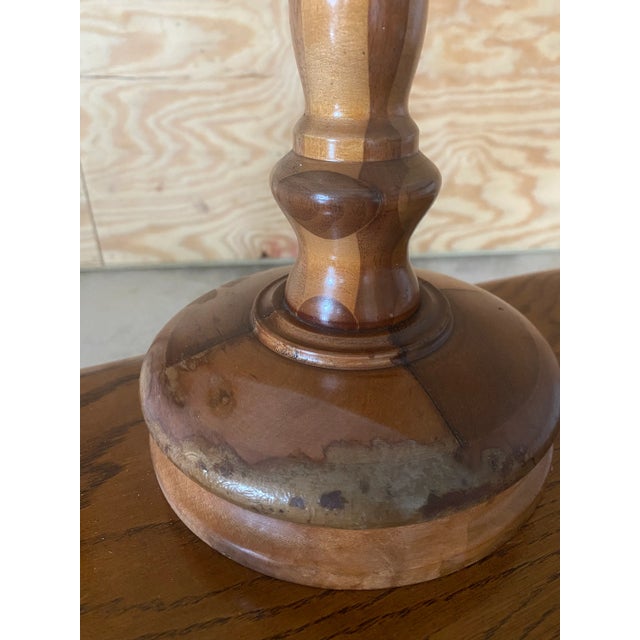 Brown Charming Carved Wood Turned Lamp For Sale - Image 8 of 10