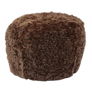Brown Sheepskin Pouf Ottoman by Tasha Tarno For Sale
