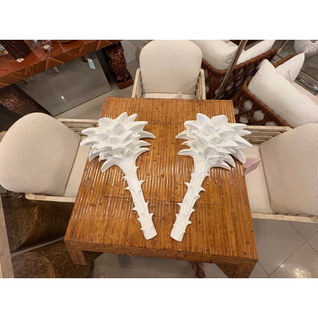 1960s Vintage Palm Beach Pair Serge Roche Style Plaster Palm Frond Wall Light Sconces For Sale - Image 5 of 12