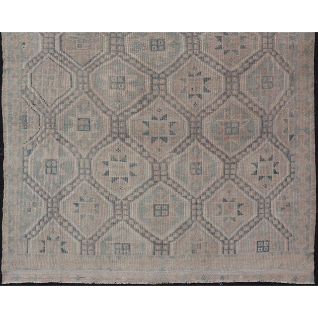 Measures: 6'5 x 10 Vintage Turkish Embroidered Rug with Geometric Diamond Design in Green, Lt Blue. Keivan Woven Arts /...
