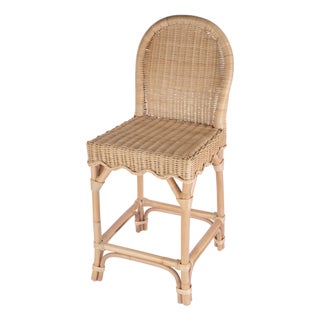 Flora 24 in. Seat Height Rattan Scalloped Edge Counter Stool with Back, Natural Rattan For Sale
