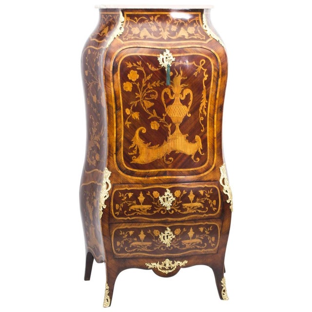 19th Century French Rococo Revival Marquetry Secretaire For Sale - Image 9 of 9
