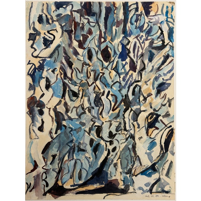 Helmut Dittmann, Abstract Composition in Blue and Grey, 1989, Paint on Paper For Sale - Image 6 of 6