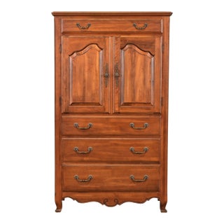 Ethan Allen Country French Carved Solid Maple Highboy Dresser or Chest of Drawers For Sale