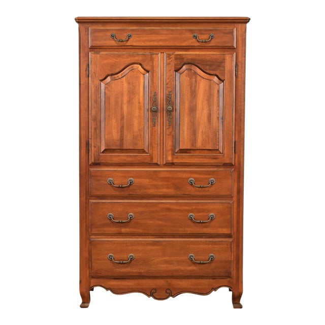 Ethan Allen Country French Carved Solid Maple Highboy Dresser or Chest of Drawers For Sale