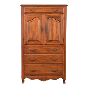 Ethan Allen Country French Carved Solid Maple Highboy Dresser or Chest of Drawers