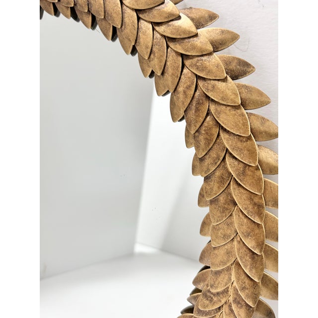 Vintage Laurel Leaf Round Wall Mirror in Antiqued Gold Metal, 16.5" For Sale - Image 4 of 7