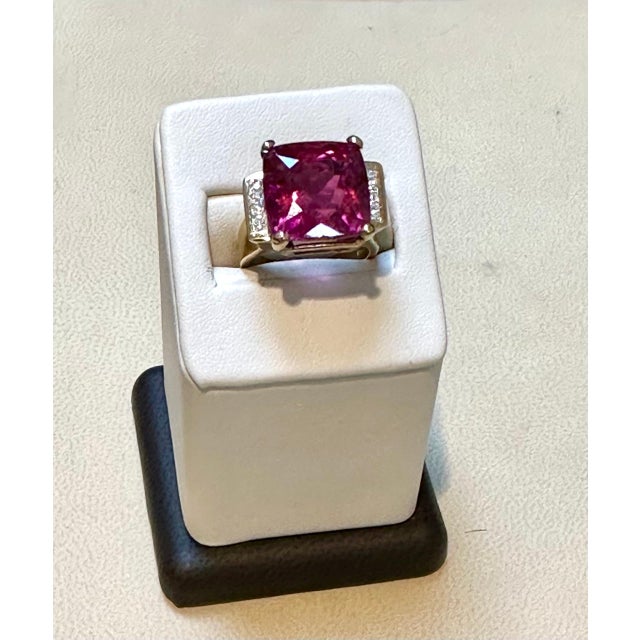 Approximately 12 Carat Cushion Cut Natural Pink Tourmaline & Diamond 14 Karat Yellow Gold Ring 12 Carat of Pink Tourmaline...