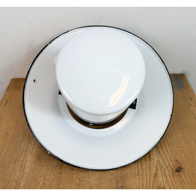 Industrial Grey Enamel Pendant Lamp with Milk Glass from Elektrosvit, 1960s For Sale - Image 11 of 18