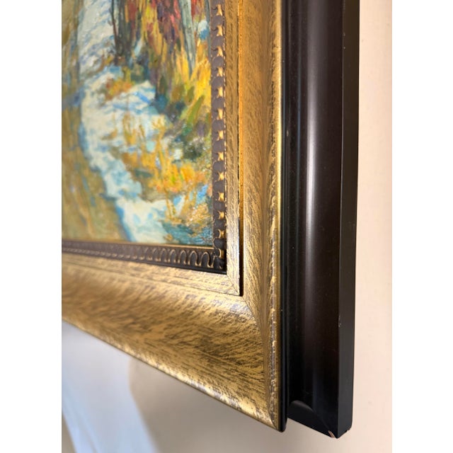 Navy Blue Golden Montana Wilderness, Jin Huang, Original Oil on Canvas, 1999 For Sale - Image 8 of 9