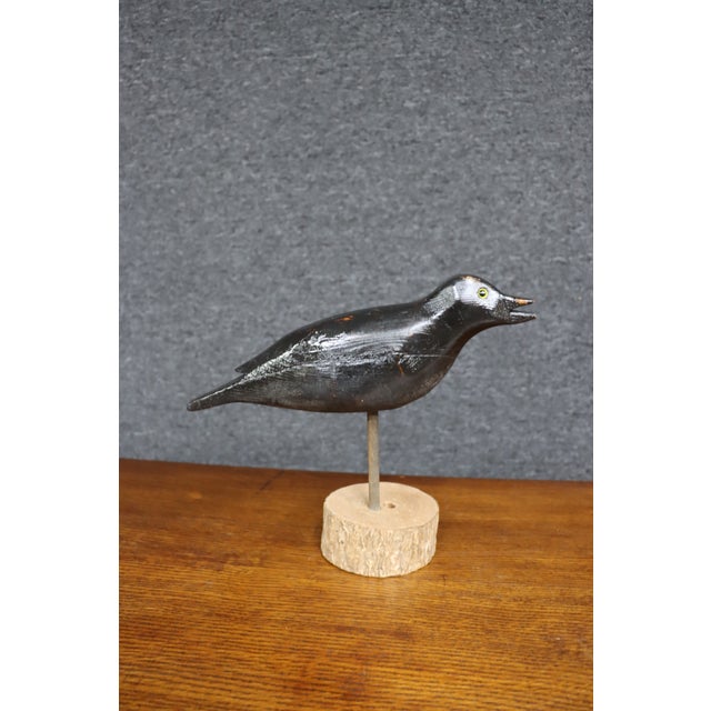 Early 20th Century Carved Black Crow Folk Art Decoy on Wood Base For Sale - Image 12 of 12