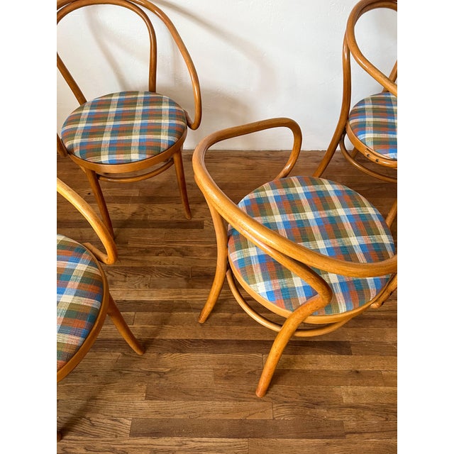 Sky Blue Set of 4 Thonet B9 Bentwood Armchairs, Reupholstered in Vintage Hoffman California Plaid Fabric For Sale - Image 8 of 12