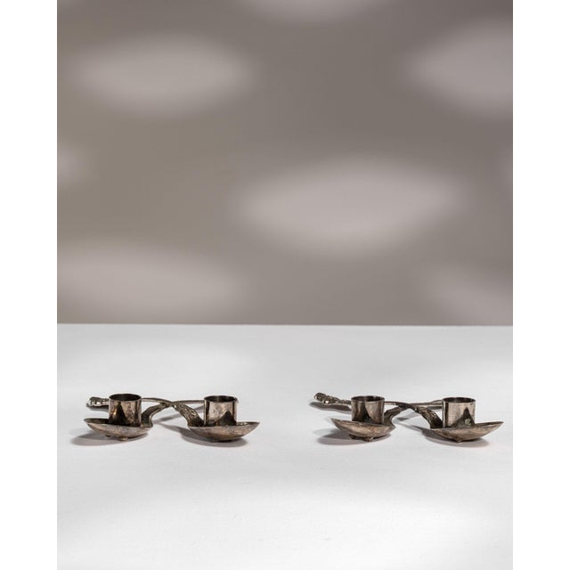 Early 20th Century France Black Silver Candlestick For Sale - Image 4 of 16