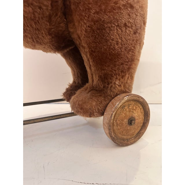 Vintage Plush Bear Pull Toy on Wooden Wheels For Sale In Miami - Image 6 of 12