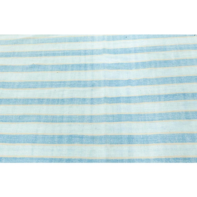 Mid-Century Modern Doris Leslie Blau Vintage Indian Dhurrie Striped Blue Rug For Sale - Image 3 of 9