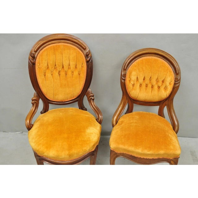 Victorian Antique Eastlake Victorian Carved Walnut Orange Parlor Side Chairs - A Pair For Sale - Image 3 of 13