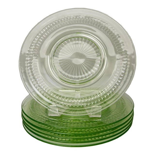 Anchor Hocking Luncheon Plates Roulette Green Set of 6 For Sale