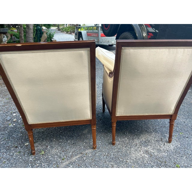 Cream Mid-Century Louis XVI Revival Bergère Armchairs - A Pair For Sale - Image 8 of 17