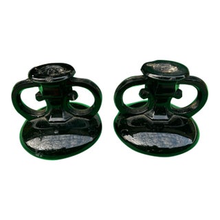 Black Milk Glass Pair of Candleholders For Sale