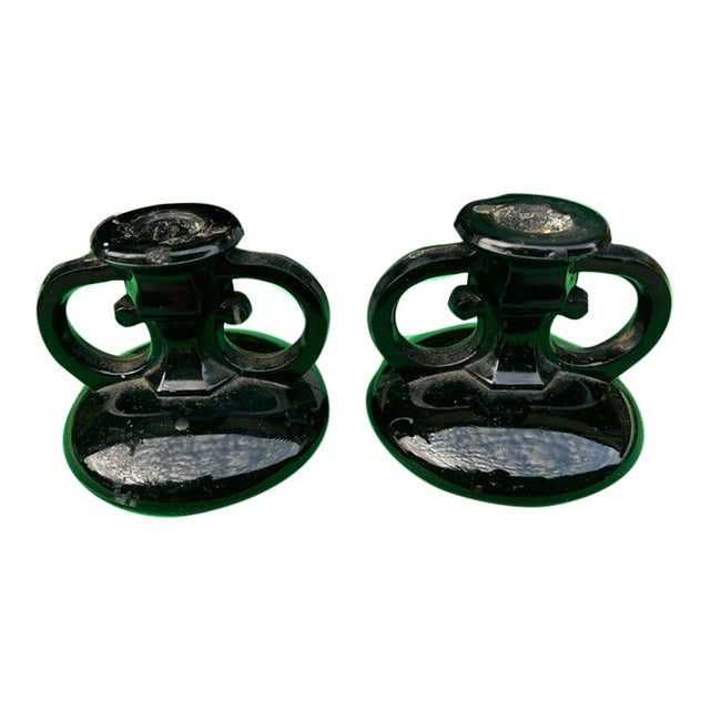 Black Milk Glass Pair of Candleholders For Sale