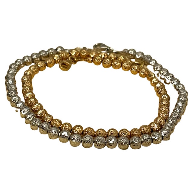 Silver Pair of 18 Karat White Gold/ Rose Gold Ball Bracelets, 8.2 Gm For Sale - Image 8 of 18