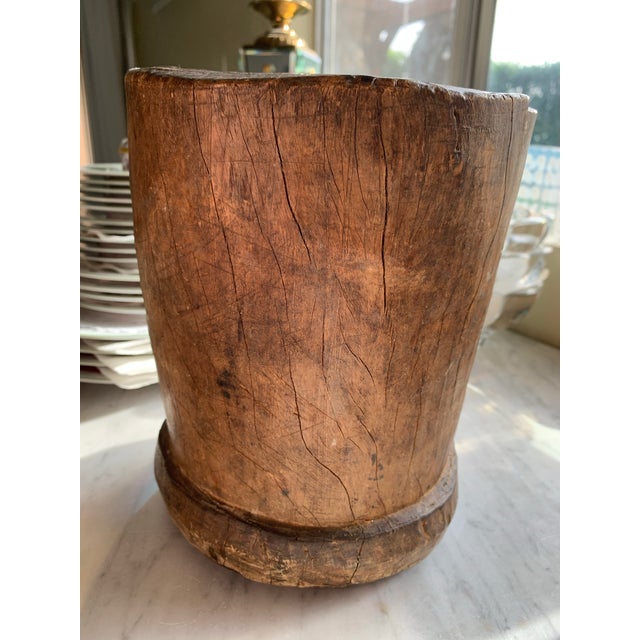 Late 19th Century Antique Rustic Wooden Mortar Primitive Vessel For Sale - Image 5 of 12