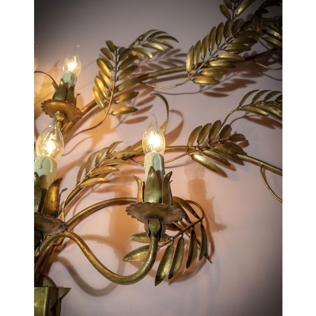 Gold Vintage Italian Gilt-Metal Toleware Wall Sconce, 1960s For Sale - Image 8 of 9