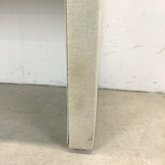 Modern Linen Console Table With Glass Top For Sale - Image 10 of 13