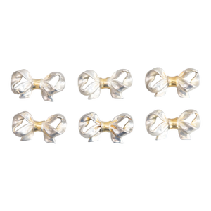 Vintage Boxed Set of French Silver & Gold Bows Place Card Holders - Set of 6
