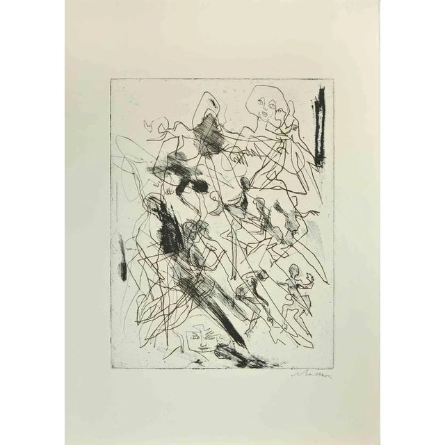 Figures is an Etching realized by Mino Maccari in the Mid-20th Century. Hand-signed in the lower right part. Good...