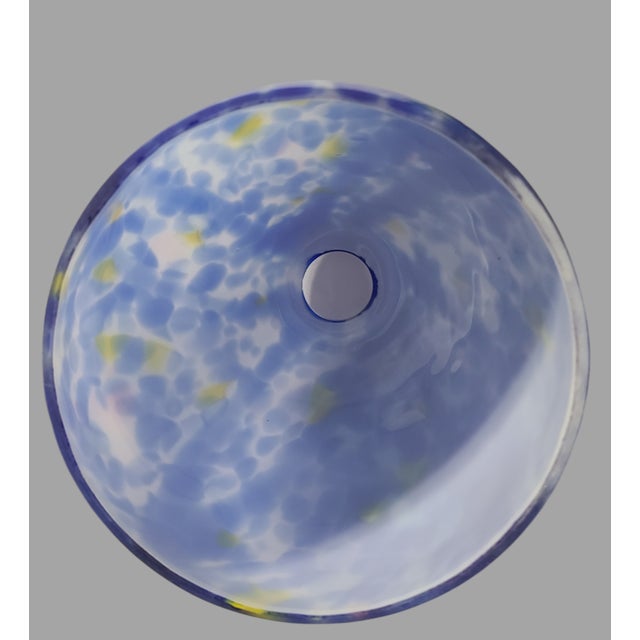 Pair of Vintage Venetian Art Splatter Cased Glass Blue Pendant Shades For Sale - Image 6 of 7