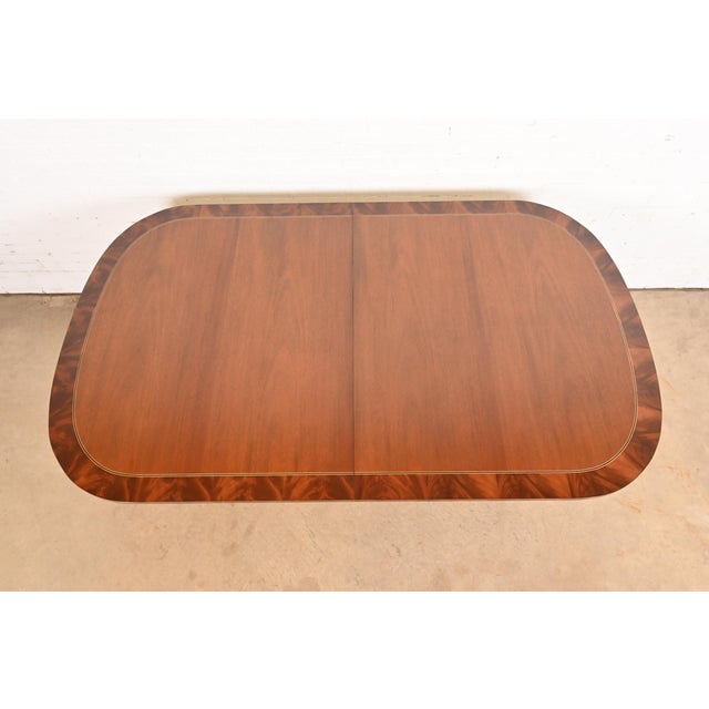 Kindel Furniture Regency Banded Mahogany Double Pedestal Extension Dining Table, Newly Refinished For Sale - Image 9 of 14