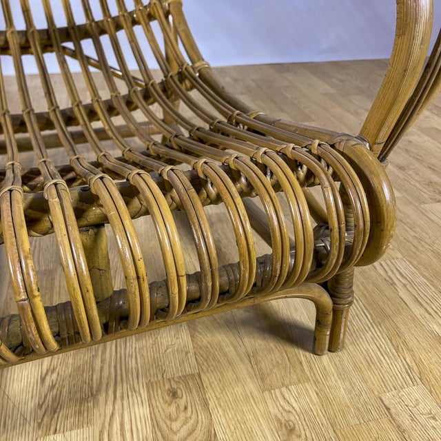 Mediterranean High-Back Lounge Chair in Bamboo and Rattan, 1960s For Sale - Image 3 of 9
