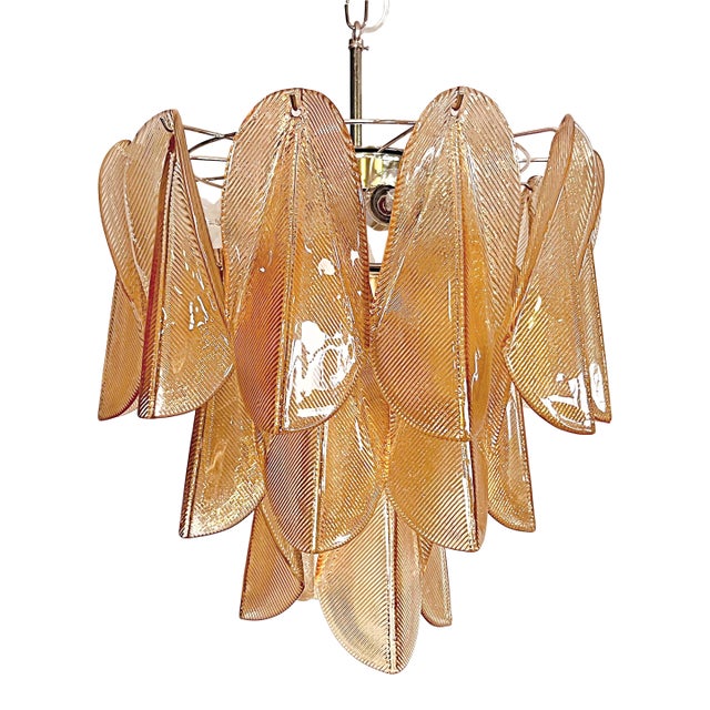 Italian Murano Glass Chandelier Style Mazzega, 23 Tobacco Glass "Rondini" Elements, Chrome Frame, Late 20th Century For Sale