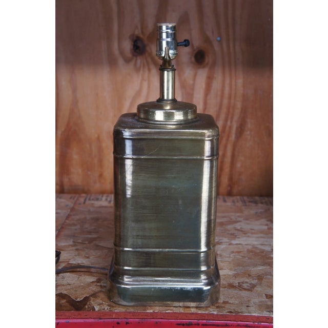 Gold Vintage Late 20th Century Hollywood Regency Ceramic Tea Caddy Canister Style Table Lamp & Shade For Sale - Image 8 of 11