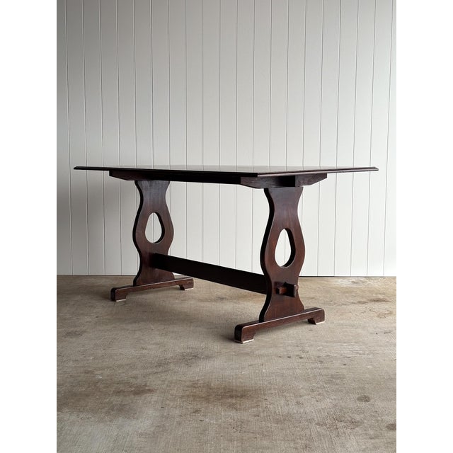 Late 20th Century Vintage Old World Architectural Oak Trestle Dining Table For Sale - Image 5 of 13