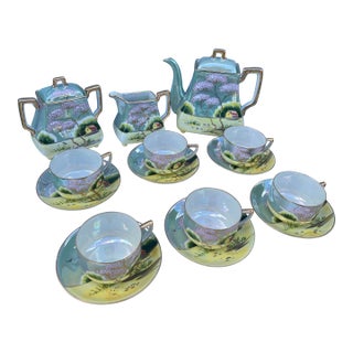 1920s Japanese Cherry Blossom Lusterware Tea Set by Moriyama -17Pc For Sale