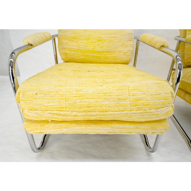 Pair Bent Tube Frame Mid Century Modern Lounge Chairs Baughman Cassina Style For Sale - Image 6 of 14