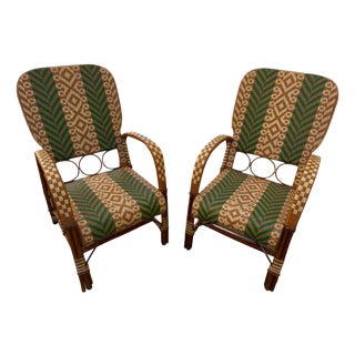 Rattan Armchairs in the style of Audoux Minet, France, 1950s, Set of 2 For Sale