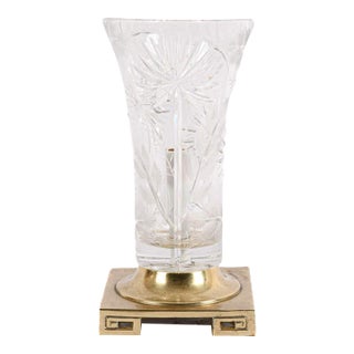 Dresden Cut Crystal Lamp on Brass Base – Hand‑Cut Starburst & Floral Design For Sale