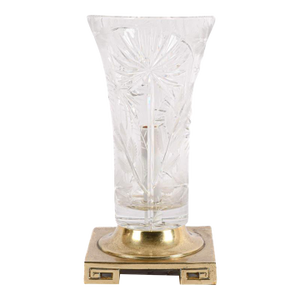 Dresden Cut Crystal Lamp on Brass Base – Hand‑Cut Starburst & Floral Design
