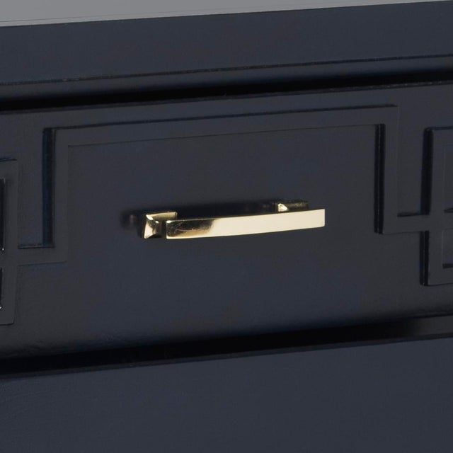 Wood Three Drawer Greek Key Nightstand in Navy For Sale - Image 7 of 11