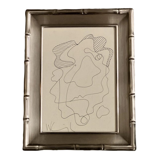 1980’s Original Wayne Cunningham Abstract Ink Drawing Silver Tabletop Frame For Sale