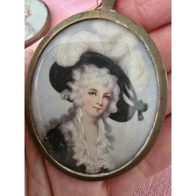 Antique Miniature Painting Set of Three Courtesans - Set of 3 For Sale - Image 11 of 12