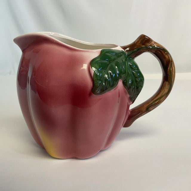 1980s Vintage Hollywood Regency Boho Chic Trompe L’Oeil Ceramic Plum Pitcher For Sale - Image 9 of 12